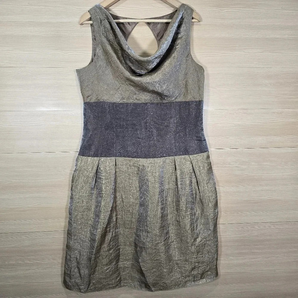 ADRIANNA PAPELL Shimmery Brown Tones Cowl Neck Dress Size 14 Sleeveless fitted - Picture 1 of 6